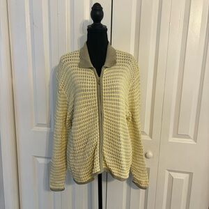 Vintage vtg women’s size larger full zip waffle sweater 90s mercerized cotton